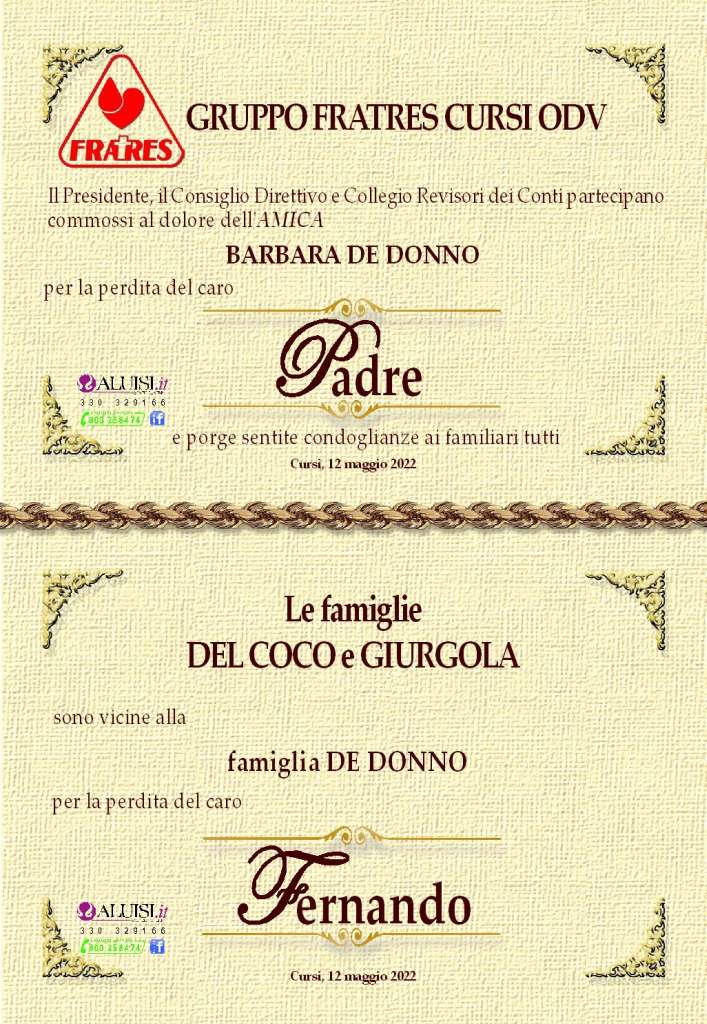Fernando Rocco De Donno – Cursi | Aluisi Agenzia Funebre Lecce