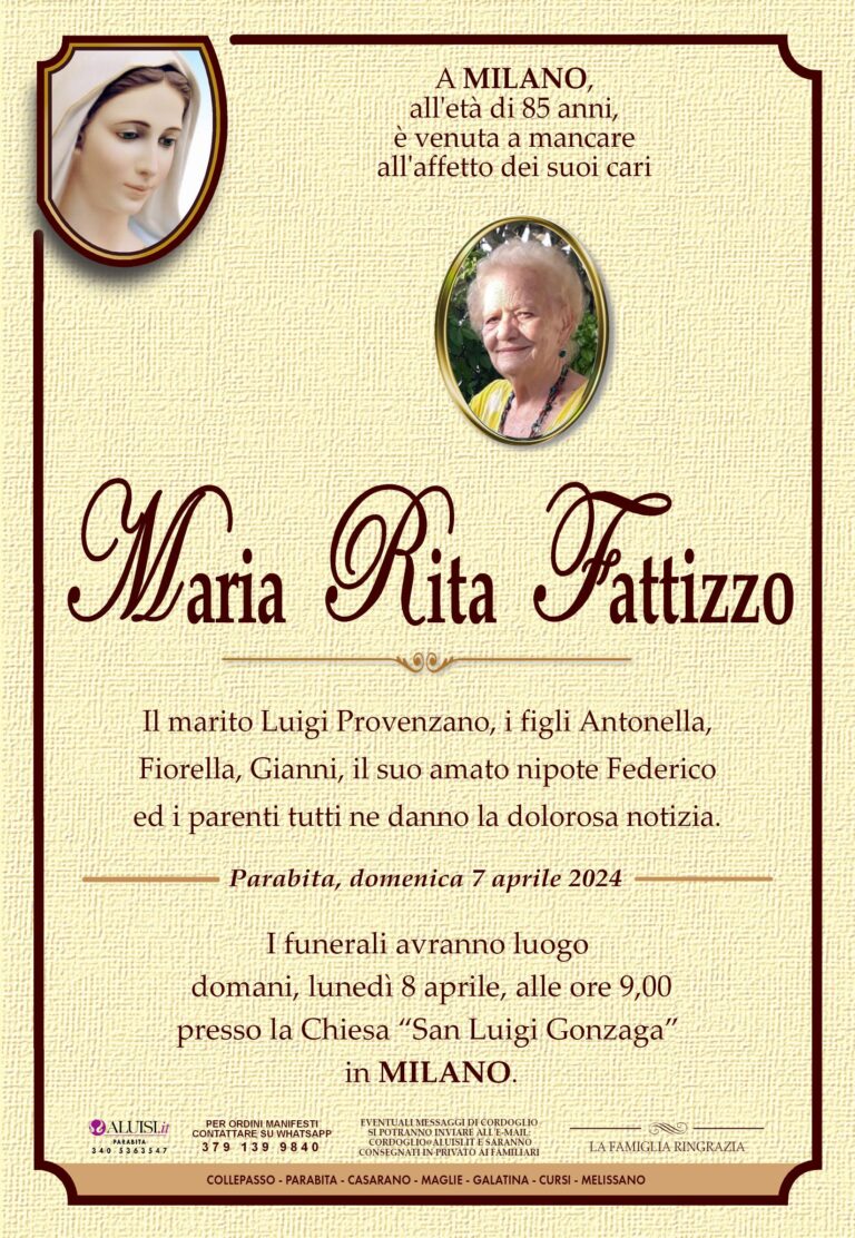 Annuncio Maria Rita Fattizzo parabita milanoi
