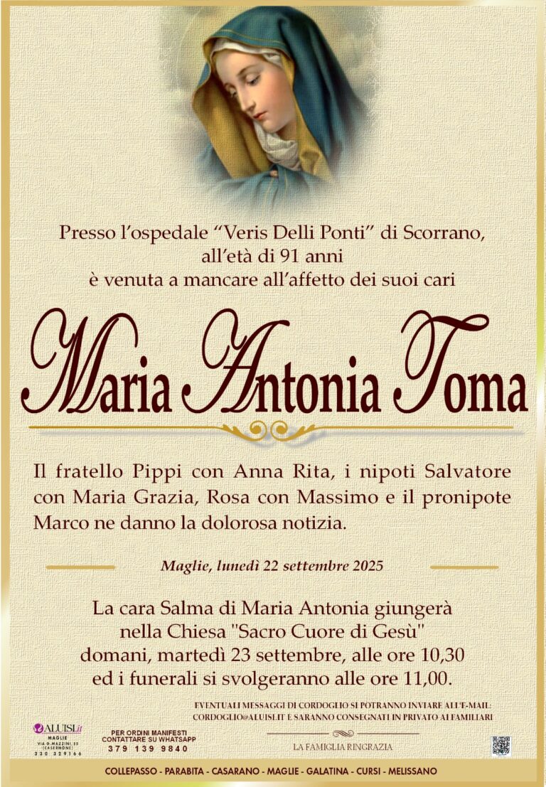 Annuncio MARIA ANTONIA TOMA