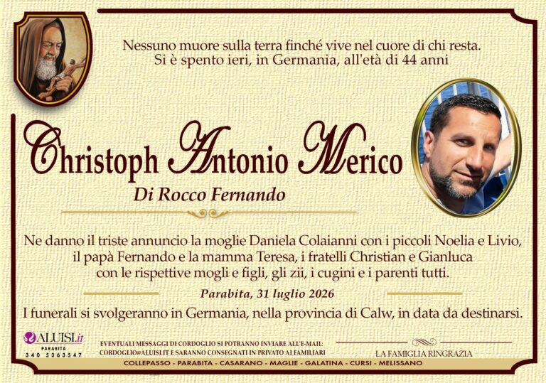 annuncio CHRISTOPH ANTONIO MERICO PARABITA