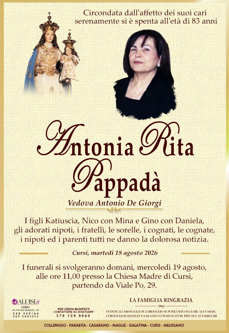 annuncio ANTONIA RITA Pappadà