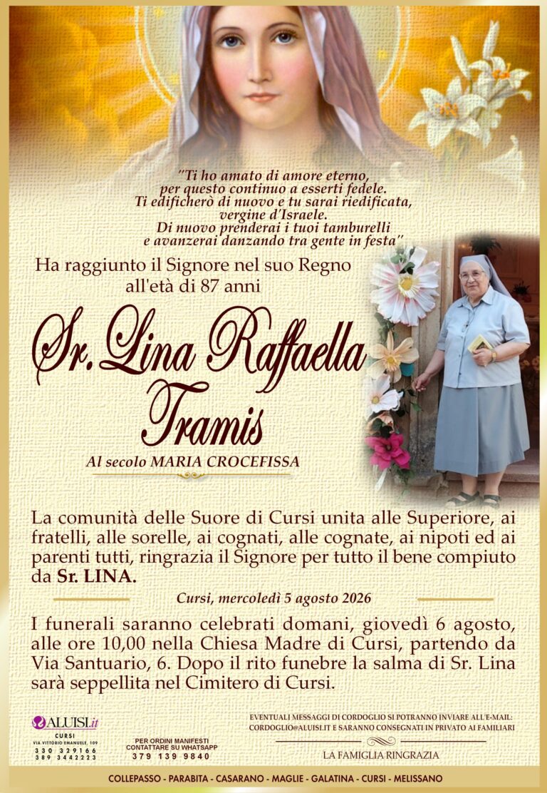 annuncio SUOR LINA RAFFAELLA TRAMIS Cursi