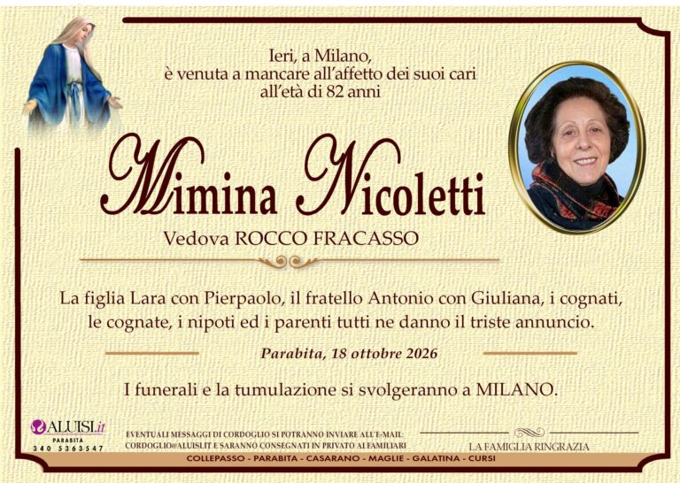 annuncio MIMINA NICOLETTI - parabita - milano